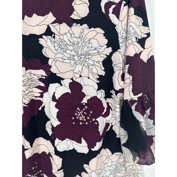 Alfani Womens Floral Bell Sleeve Top tunic size XL knit rhinestone embellished - Picture 2 of 4